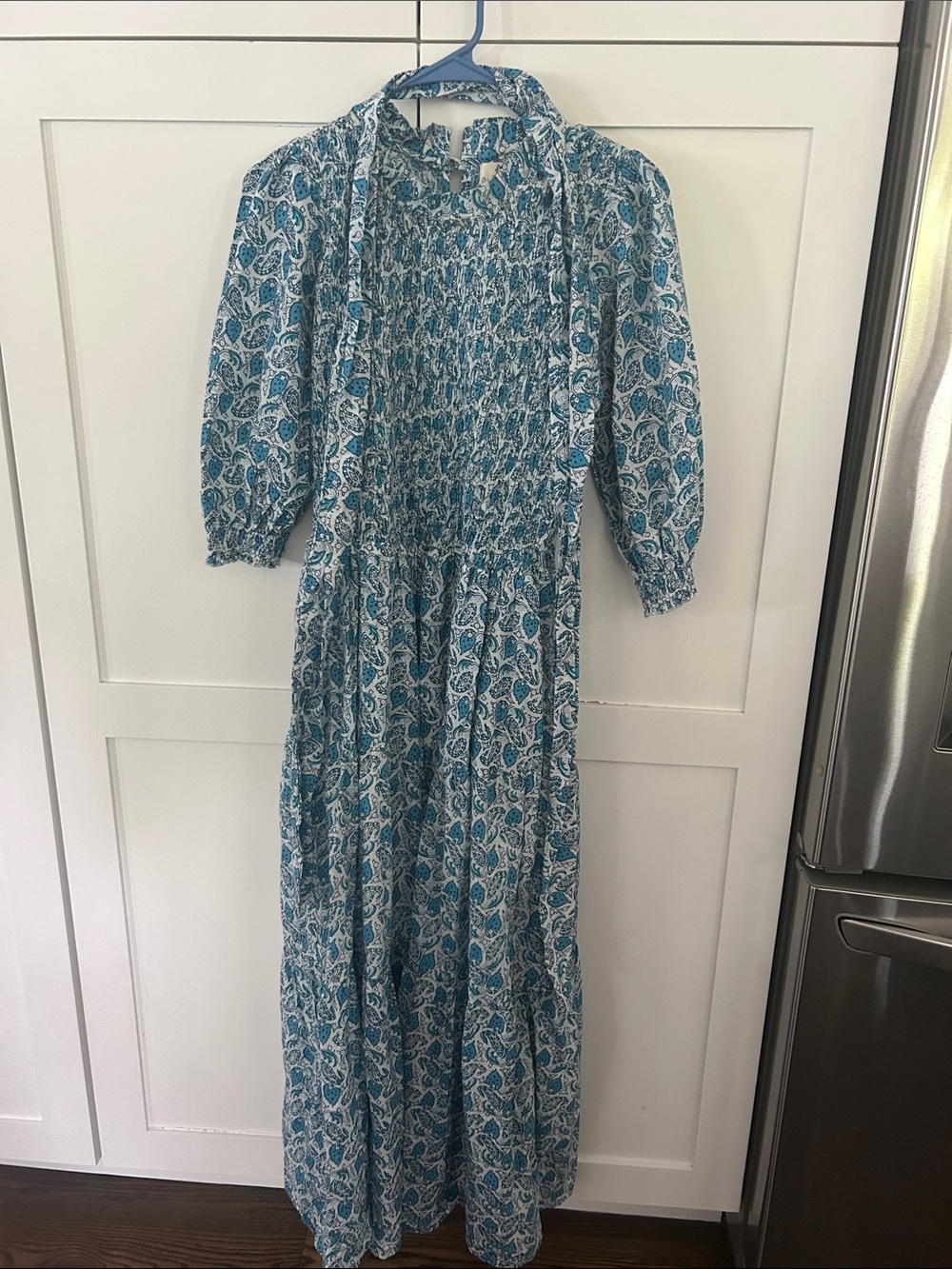 Blue Paisley Maxi Dress with Smocked Bodice